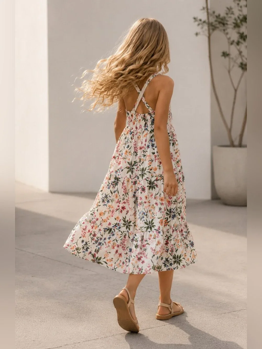 Old Navy Sleeveless Printed Square-Neck Midi Dress - Girls Small 6/7 - Picture 8 of 8